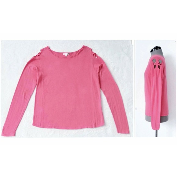 MINNIE ROSE "AIRY & LIGHT LUXE COTTON KNIT" COLD SHOULDER SWEATER TOP $136 L - Picture 1 of 8